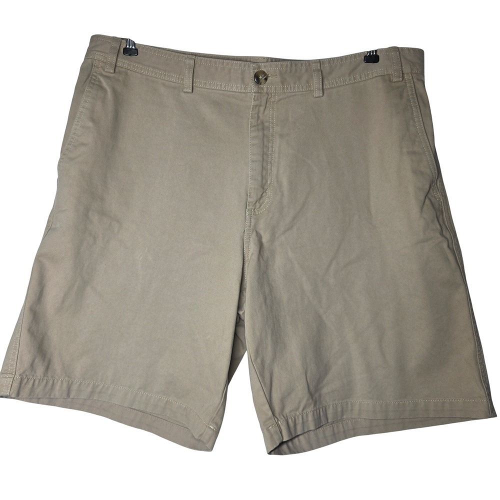 Eddie Bauer Mens Khaki Chino Shorts Size 36 Tan Cotton Flat Front 8.5 Inseam